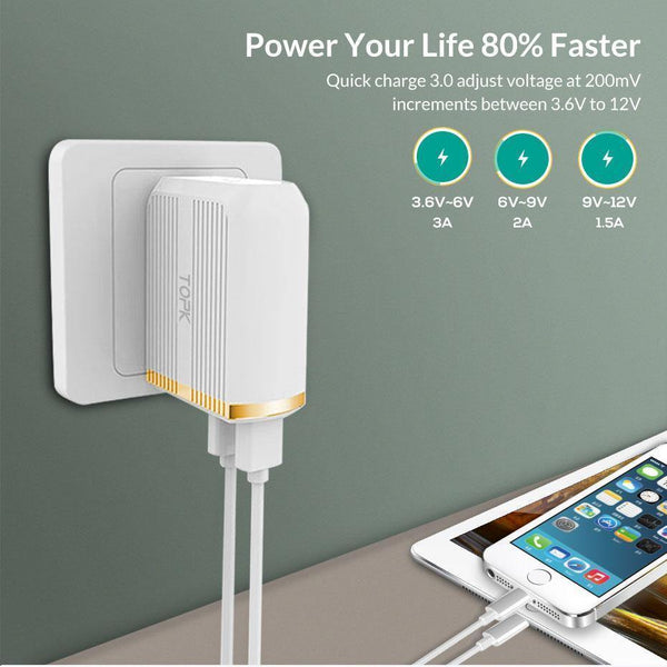 Planet Gates White / EU TOPK Mobile Phone Charger 30W USB Charger For iPhone Samsung Xiaomi Huawei Quick Charge 3.0 Fast Charger Dual USB Travel Adapter