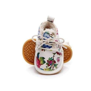 Planet Gates White F / 2 Winter super warm floral printing PU leather with fur baby moccasins infant baby girl boys shoes lace up boot