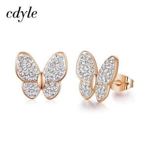 Planet Gates White Fashion Jewelry Women Earrings Shining Black Crystal Gold Plated Butterfly Insect Earrings Stud