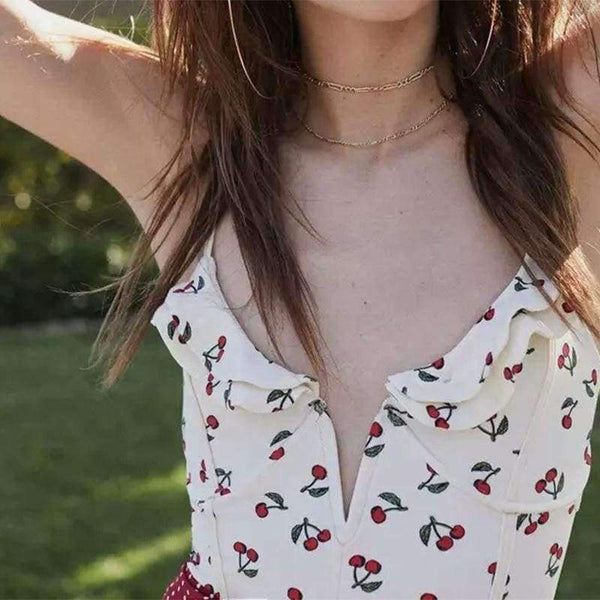 Planet Gates White Floral / L Vintage White/Black Floral Deep Plunging V Neck Lovely Ruffle Monokini Female Backless Swimwear Women One Piece Swimsuit