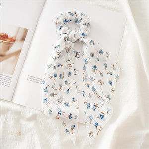 Flower Print Hair Scarf Bow Scrunchies Ponytail Headband For Women Hair Accessories Bowknot Elastic Hair Rope Hairbands