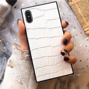 Planet Gates White / For iphone 6 6S TPU Leather Phone Case For iPhone X 6 7 8 plus XR XS XS MAX Fashion Square Crocodile Pattern Soft Phone Cover For iPhoneX