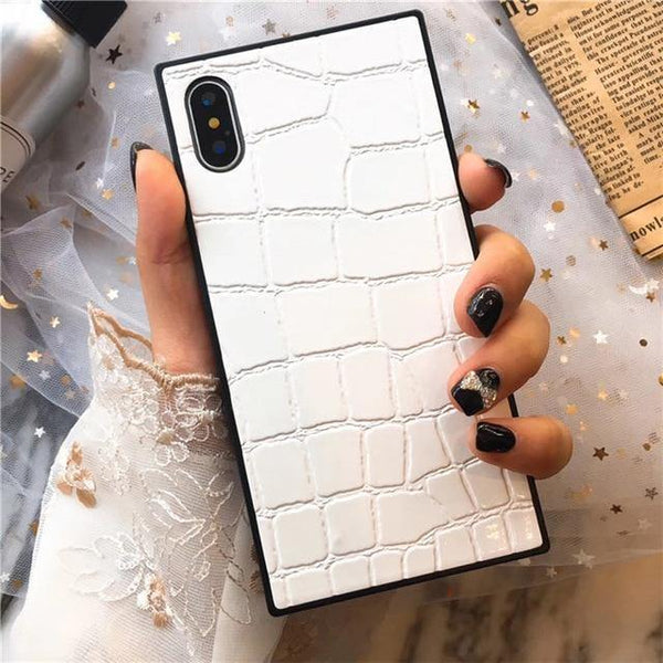 Planet Gates White / For iphone 6 6S TPU Leather Phone Case For iPhone X 6 7 8 plus XR XS XS MAX Fashion Square Crocodile Pattern Soft Phone Cover For iPhoneX