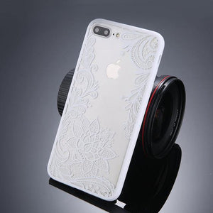 Planet Gates WHITE / For iPhone 8 Plus USLION Phone Case For iPhone X XS Max XR Mandala Lace Flower Cases For iPhone 6 6s 7 8 Plus Transparent Clear Hard PC Back Cover