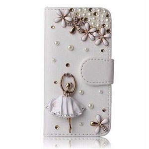 Planet Gates White Girl Flower / PU leather Diamond Flip Leather Phone Case For Huawei P8 LITE 2017/P9 LITE 2017/Honor 8 lite,Wallet Style Cover With Card Slot