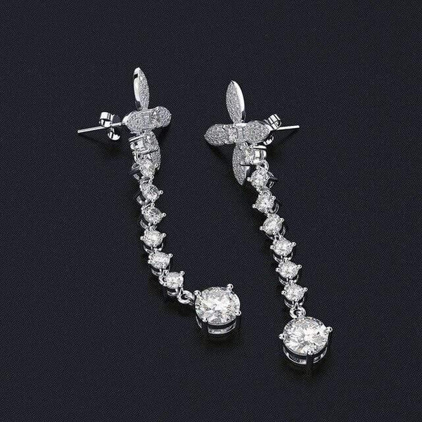 Planet Gates White Gold 925 Solid Sterling Silver White Sapphire Gemstone Drop Dangle Diamonds Bowknot Earrings Fine Jewelry Gift Wholesale