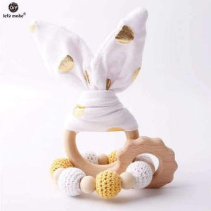 Planet Gates white gold bunny ear 2pc/1lot Baby Teether Bunny Ear DIY Teething Wooden Bracelets Made Beech Animals Shower Gift Play Gym Toy Baby Rattle
