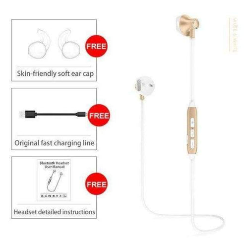 Planet Gates WHITE GOLD / China Bluetooth Headphones Wireless Earphones Waterproof Sports Bass Bluetooth Earphone with Mic for Phone iPhone xiaomi Gym