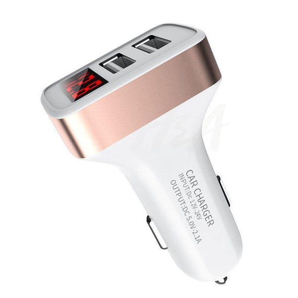 Planet Gates White-Gold H&A Dual USB Car Charger With LED Display Universal Phone Car-Charger for Samsung S8 S9 iPhone xs max 7 8 X Plus Quick Charger
