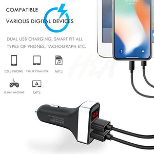 Planet Gates White-Gold H&A Dual USB Car Charger With LED Display Universal Phone Car-Charger for Samsung S8 S9 iPhone xs max 7 8 X Plus Quick Charger