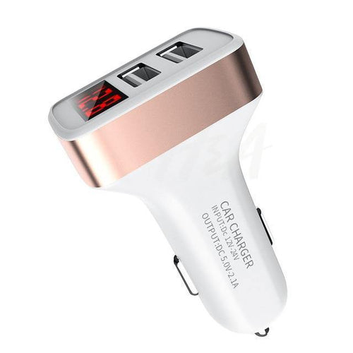 Planet Gates White-Gold H&A Dual USB Car Charger With LED Display Universal Phone Car-Charger for Samsung S8 S9 iPhone xs max 7 8 X Plus Quick Charger