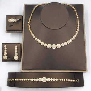 Planet Gates white gold plated / White / 17, 45cm New AAA Cubic Zircon 4pcs Jewelry Set For Woman Wedding Dubai Copper Necklace Sets With Earrings Bracelet Ring Hadiyana CN083