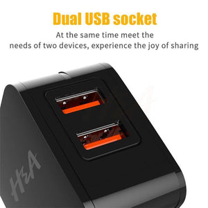 Planet Gates White H&A Universal EU Plug USB Charger 2 Port LED Display Phone Charger For iPhone Travel Wall Portable Smart Charger For Samsung S9