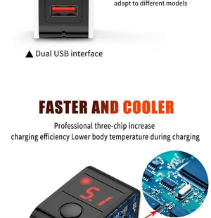 Planet Gates White H&A Universal EU Plug USB Charger 2 Port LED Display Phone Charger For iPhone Travel Wall Portable Smart Charger For Samsung S9