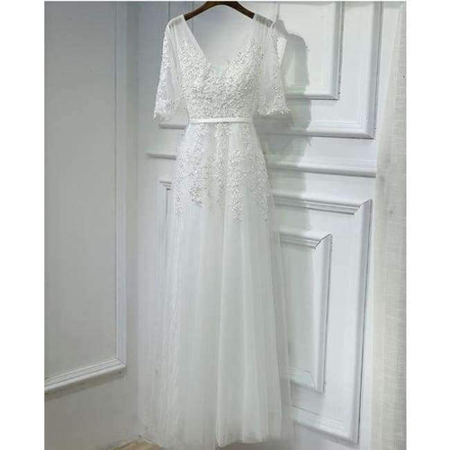 Planet Gates white half sleeve / 2 V-neck Evening Dress Robe De Soiree 2018 High Quality Grey Tulle With Applique Evening Dresses Real Photo Vestido De Festa