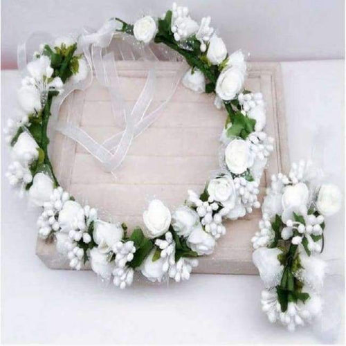 Planet Gates White Handmade festival hair ribbon flower hair accessories artificial floral women girl wedding headband crown garland handwrist sets