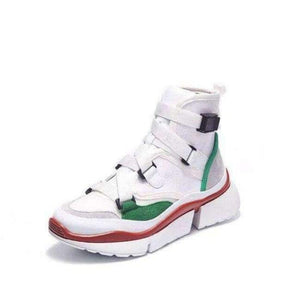 Planet Gates white high / 4 2018 fashion sneakers New Fashion Genuine Leather+Canvas Clunky Women Vulcanize Shoes Female Platform Breathable shoes woman