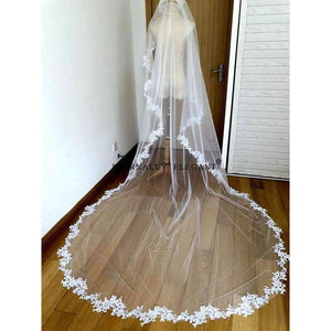 Planet Gates White/Ivory Wedding Veil 3m Long Comb Lace Mantilla Cathedral Bridal Veil Wedding Accessories Veu De Noiva Real Photos MD30