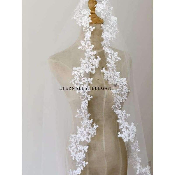 Planet Gates White/Ivory Wedding Veil 3m Long Comb Lace Mantilla Cathedral Bridal Veil Wedding Accessories Veu De Noiva Real Photos MD30