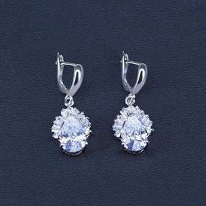 Planet Gates White Jewelry Sets Water Drop Cubic Zirconia CZ Stone 925 Sterling Silver Earrings Necklaces Finger Rings