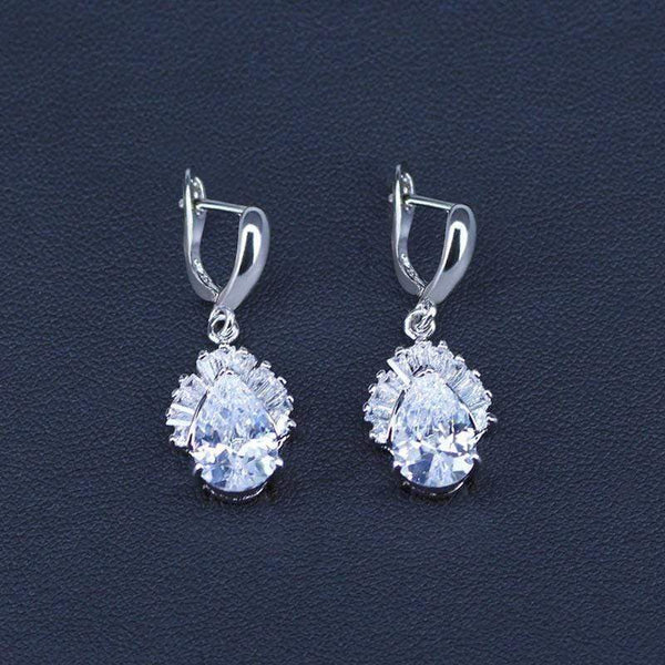 Planet Gates White Jewelry Sets Water Drop Cubic Zirconia CZ Stone 925 Sterling Silver Earrings Necklaces Finger Rings