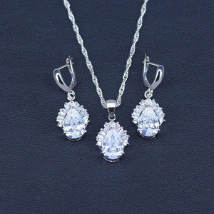 Planet Gates White Jewelry Sets Water Drop Cubic Zirconia CZ Stone 925 Sterling Silver Earrings Necklaces Finger Rings