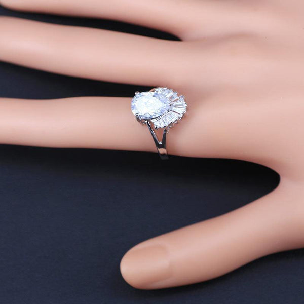 Planet Gates White Jewelry Sets Water Drop Cubic Zirconia CZ Stone 925 Sterling Silver Earrings Necklaces Finger Rings