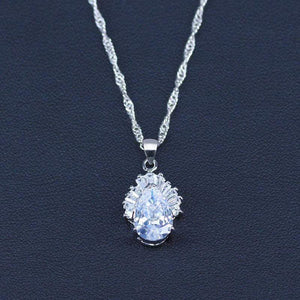 Planet Gates White Jewelry Sets Water Drop Cubic Zirconia CZ Stone 925 Sterling Silver Earrings Necklaces Finger Rings