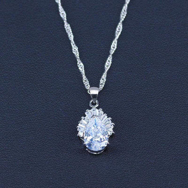 Planet Gates White Jewelry Sets Water Drop Cubic Zirconia CZ Stone 925 Sterling Silver Earrings Necklaces Finger Rings