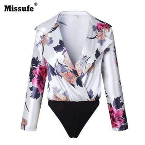 Planet Gates Hvid / L 7 Farver Hak Elegant Blomsterprint Dame Bodysuits 2018 Sommer Casual Kort Jumpsuit Dame Overalls Fest Bodysuit