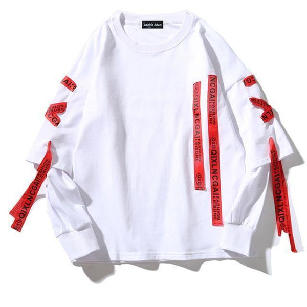 Planet Gates White / L Autumn Hoodies Sweatshirts Men Hip Hop Punk Rock Long Sleeve Streetwear Ribbons  Fashion