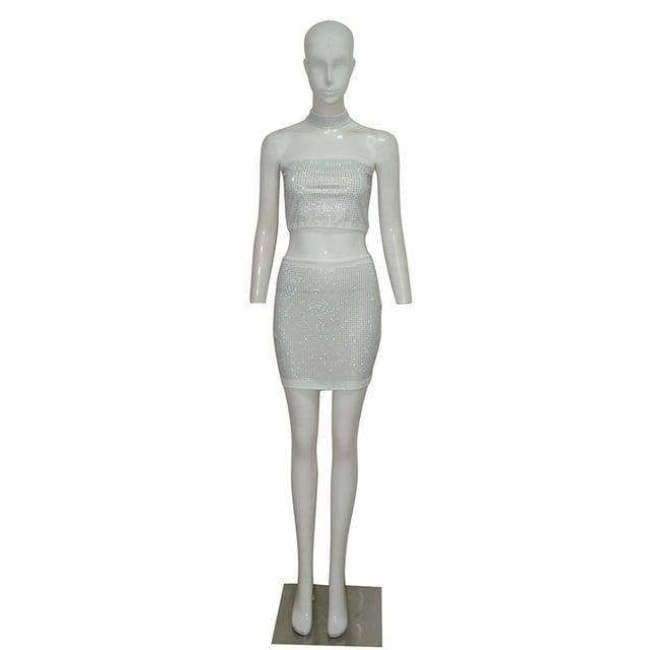 Planet Gates Autumn Sexy Two Piece Sets Women Fashion Party Club Wear Crystal Halter Crop Top and Bodycon Mini Skirt 2 Piece Dress Set