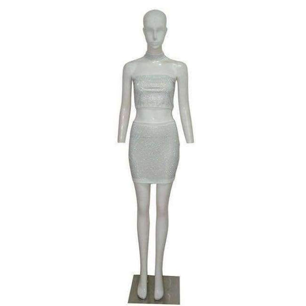 Planet Gates White / L Autumn Sexy Two Piece Sets Women Fashion Party Club Wear Crystal Halter Crop Top and Bodycon Mini Skirt 2 Piece Dress Set