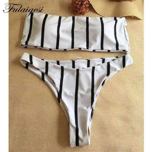Planet Gates White / L Black and white striped Bikini set women push up swimsuit women swimwear 2018 sexy Low waist bandeau bathing suit new