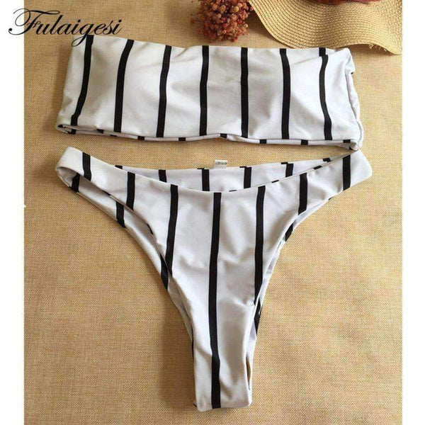 Planet Gates White / L Black and white striped Bikini set women push up swimsuit women swimwear 2018 sexy Low waist bandeau bathing suit new