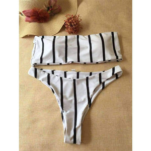 Planet Gates White / L Black and white striped Bikini set women push up swimsuit women swimwear 2018 sexy Low waist bandeau bathing suit new