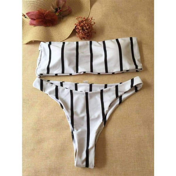 Planet Gates White / L Black and white striped Bikini set women push up swimsuit women swimwear 2018 sexy Low waist bandeau bathing suit new
