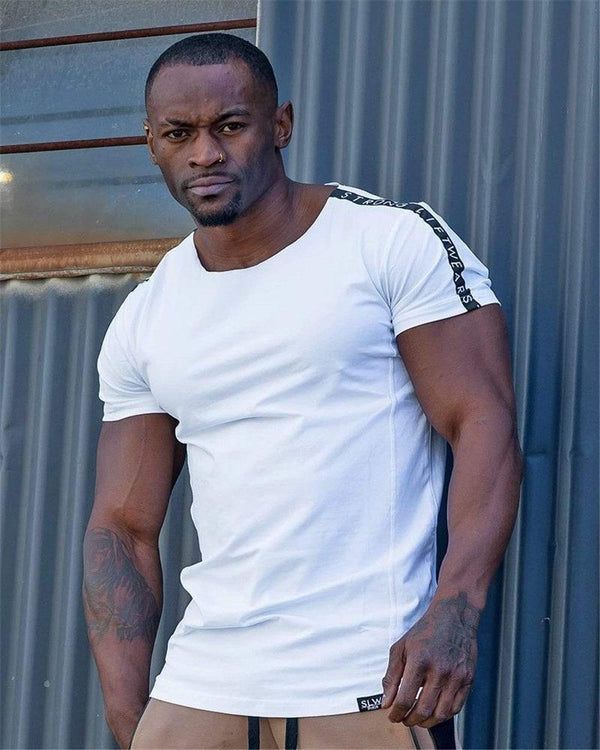 Casual Cotton T Shirt Men Gyms Fitness Slim T-shirt Summer Short Sleeve O-Neck White Tee Tops Male Jogger Workout Brand Clothing