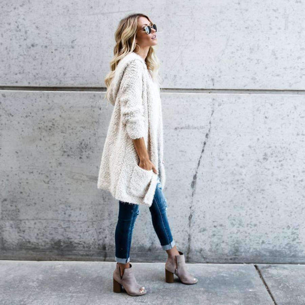 Planet Gates White / L / China Coats Jackets Lambswool Hoodie Knit Cardigan Sweaters Outerwear With Pocket coats and jackets women 2018JUL30