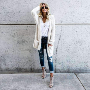 Planet Gates White / L / China Coats Jackets Lambswool Hoodie Knit Cardigan Sweaters Outerwear With Pocket coats and jackets women 2018JUL30