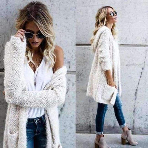 Planet Gates White / L / China Coats Jackets Lambswool Hoodie Knit Cardigan Sweaters Outerwear With Pocket coats and jackets women 2018JUL30