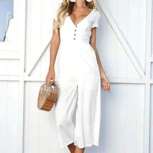 Planet Gates White / L / China Summer womens romper  V-Neck Short Sleeve Strappy Holiday Long Playsuits Trouser Jumpsuit mamelucos womens jumpsuit  x3067