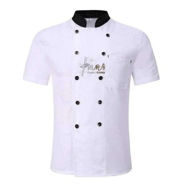 Planet Gates White / L Chinese Restaurant Embroidery Chef Uniforms Short Sleeves Breathable Double Breasted Chef Jackets Food Service Workwear