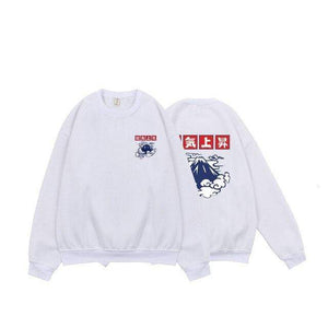 Planet Gates White / L Japanese Lucky Fleece Sweatshirts Men Warm Hoodies Cloud Print Men Oversized Winter Pullover Harajuku Sweatshirts