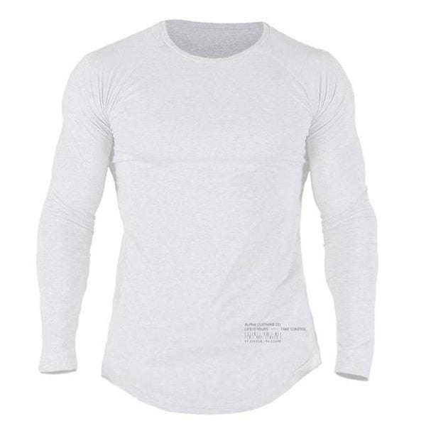 Mens Casual Fashion Long Sleeve Cotton T-shirt Gyms Fitness Bodybuilding Skinny Elasticity T Shirt Man Tee Tops Brand Clothing