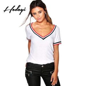 Planet Gates White / L New Fashion T-shirt Women Casual Short Sleeve Patchwork Lady Tops Brief V-neck Preppy Female Summer Tee