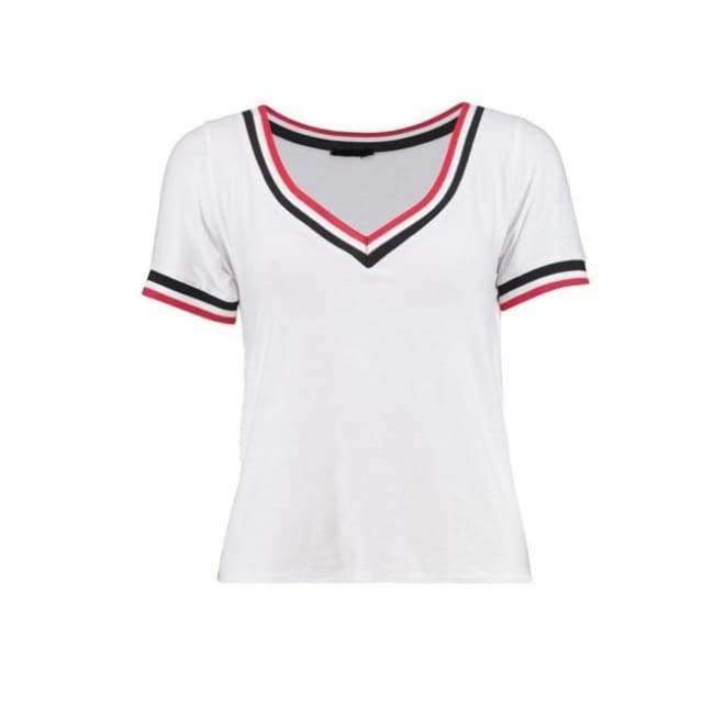 Planet Gates White / L New Fashion T-shirt Women Casual Short Sleeve Patchwork Lady Tops Brief V-neck Preppy Female Summer Tee