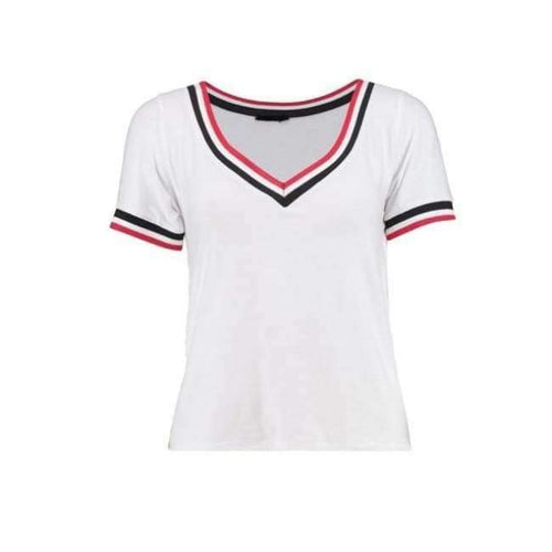 Planet Gates White / L New Fashion T-shirt Women Casual Short Sleeve Patchwork Lady Tops Brief V-neck Preppy Female Summer Tee