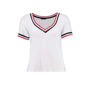 Planet Gates White / L New Fashion T-shirt Women Casual Short Sleeve Patchwork Lady Tops Brief V-neck Preppy Female Summer Tee