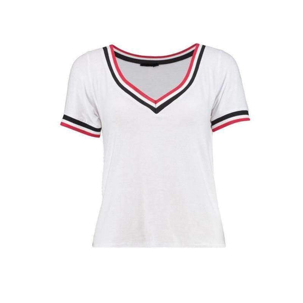 Planet Gates White / L New Fashion T-shirt Women Casual Short Sleeve Patchwork Lady Tops Brief V-neck Preppy Female Summer Tee